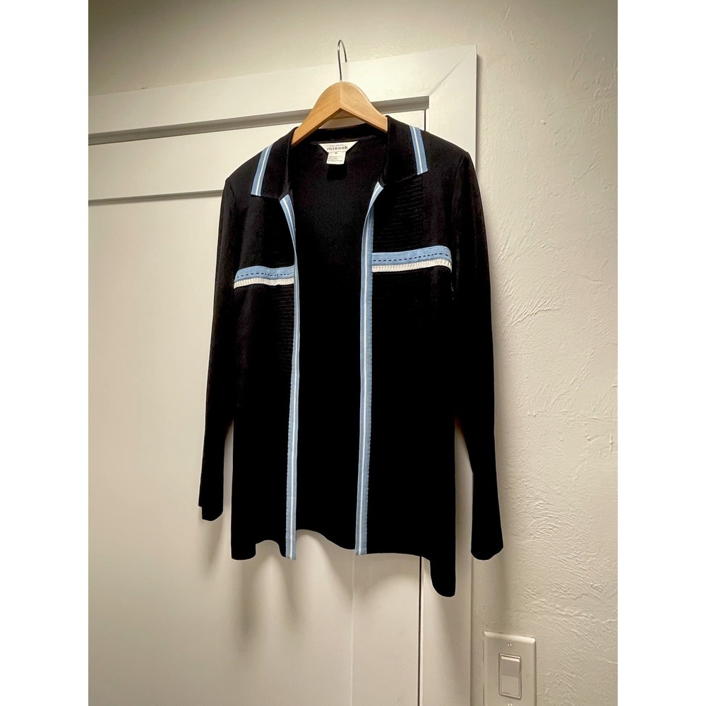 Exclusively Misook Women's Cardigan Long Sleeve Top In Black And Blue Size M